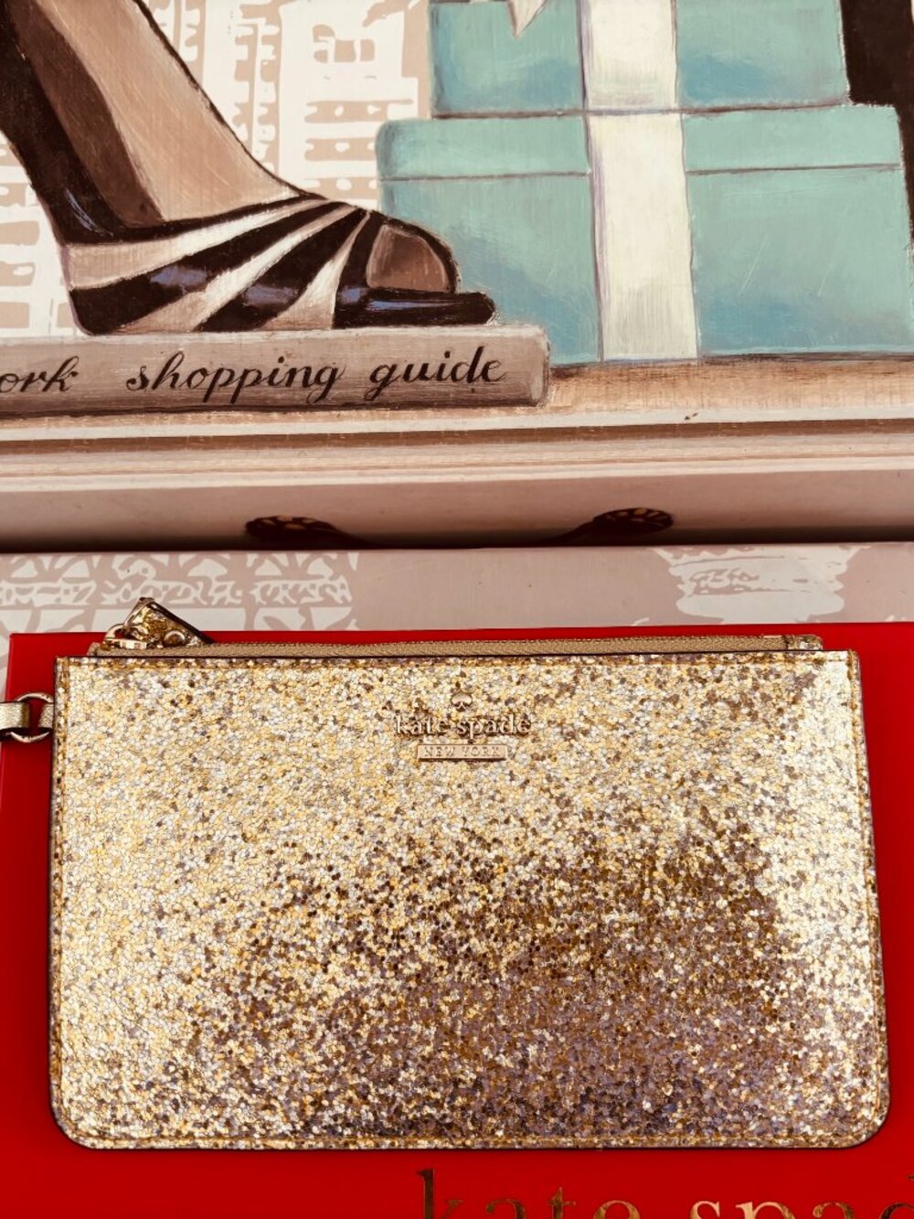 Kate Spade Small Glitter Gold Wristlet